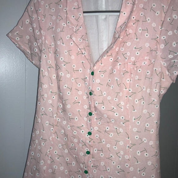 Modcloth Daytime Dynamo Gingham Floral cotton Shirtdress Sz 14 lined cottagecore - Picture 4 of 11